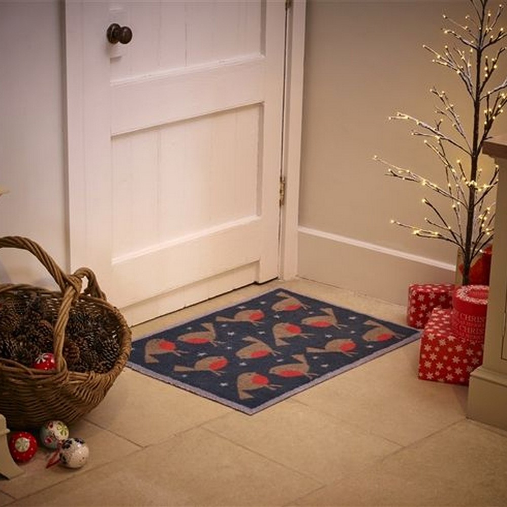 Christmas Winter Robin Doormat in Red